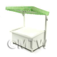 1/12th scale - Miniature Large Wood Market Stall With Green Stripey Cloth Canopy